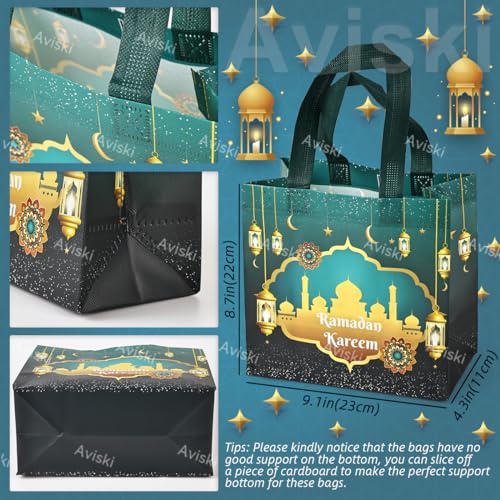 Aviski 4PCS Eid Mubarak Reusable Gift Bags Treat Bags with Handles Ramadan Mubarak Party Bags Multifunctional NonWoven Eid Bags for Gifts Wrapping Ramadan Kareem Party Supplies 928743 - Image 3