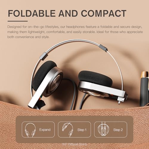 iKF R3 Classic Retro Bluetooth Headphones, Foldable Lightweight Wireless Headset,Vintage, Volume Control,60 Hours Playback, Noise Isolation, with Microphone, Throwback 80s 90s Design(Slivery) - Image 4