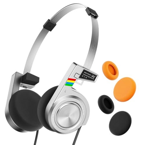 iKF R3 Classic Retro Bluetooth Headphones, Foldable Lightweight Wireless Headset,Vintage, Volume Control,60 Hours Playback, Noise Isolation, with Microphone, Throwback 80s 90s Design(Slivery) - Image 1