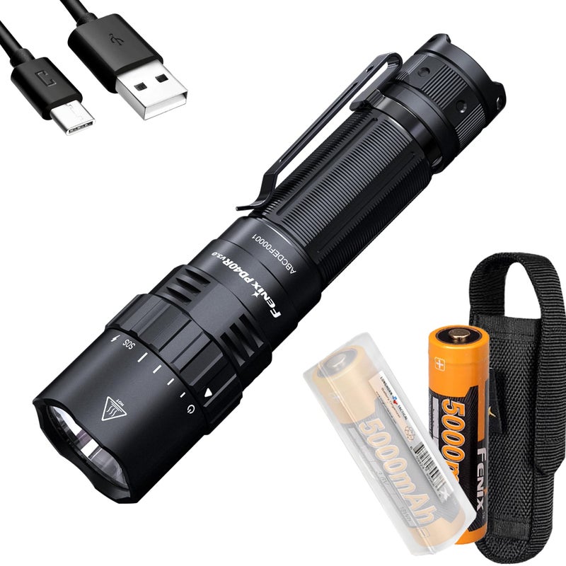 Fenix PD40R v3.0 High Lumen USB-C Rechargeable Flashlight, 3000 Lumen with Two ARB-L21-5000 and LumenTac Organizer - Image 1