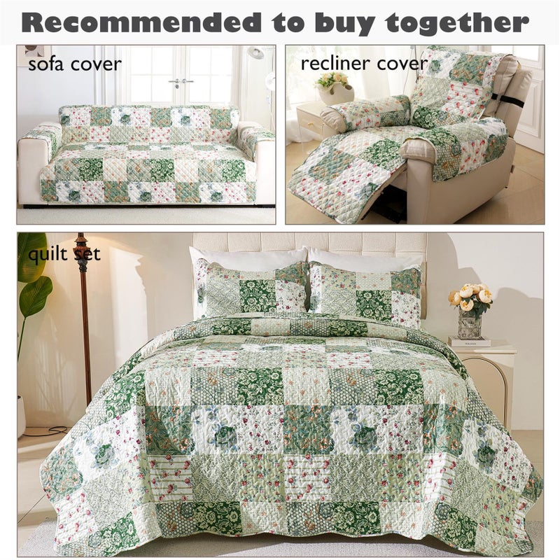 Cmfshape Skidproof Sofa Cover-Green Sofa Slipcover with Elastic Straps-Easy Fit Slip Cover-Bohemian Washable Furniture Protector for Pets and Kids(Recliner,Green) - Image 4