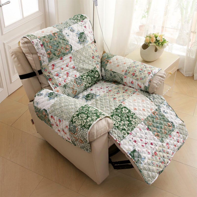 Cmfshape Skidproof Sofa Cover-Green Sofa Slipcover with Elastic Straps-Easy Fit Slip Cover-Bohemian Washable Furniture Protector for Pets and Kids(Recliner,Green) - Image 3