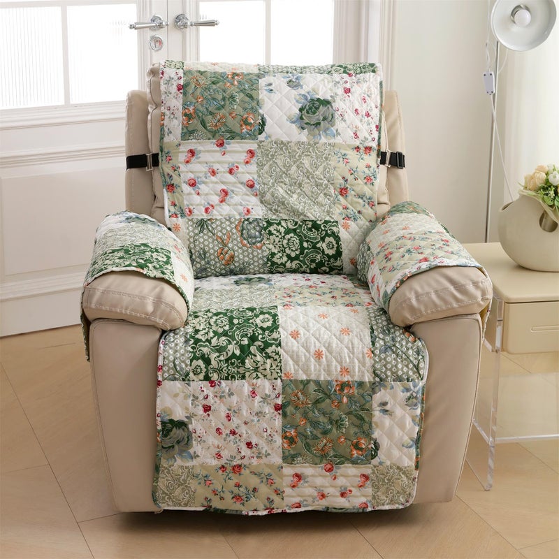 Cmfshape Skidproof Sofa Cover-Green Sofa Slipcover with Elastic Straps-Easy Fit Slip Cover-Bohemian Washable Furniture Protector for Pets and Kids(Recliner,Green) - Image 2