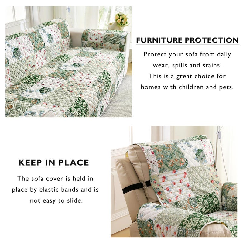 Cmfshape Skidproof Sofa Cover-Green Sofa Slipcover with Elastic Straps-Easy Fit Slip Cover-Bohemian Washable Furniture Protector for Pets and Kids(Recliner,Green) - Image 5