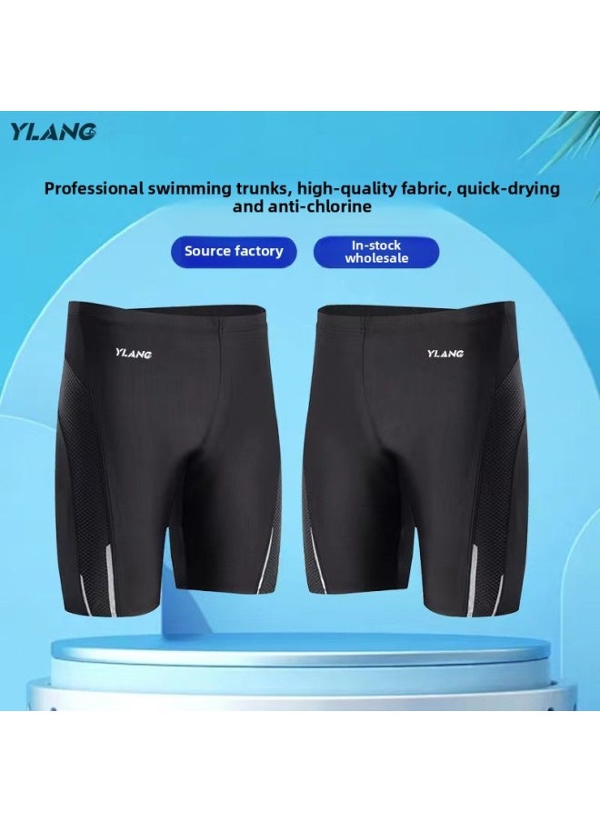 Generic Men's Swimming Trunks Racing Training Swimming Trunks Sun-proof Quick-drying Fabric Professional Swimming Pool Special Men's Swimming Suit-Color:Black-  - Image 2