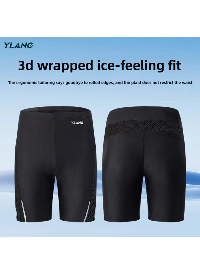 Generic Men's Swimming Trunks Racing Training Swimming Trunks Sun-proof Quick-drying Fabric Professional Swimming Pool Special Men's Swimming Suit-Color:Black-  - Image 5