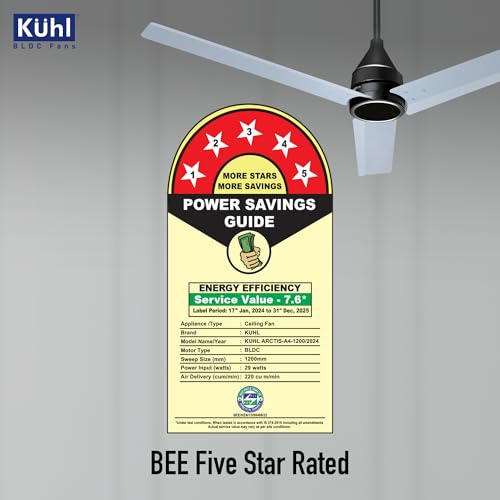 KUHL Arctis A4 1200 mm BLDC 65% Power Saving BLDC Ceiling Fan With Remote | BEE 5 Star Rated & ISI Marked | High Air Flow | 5 Year Warranty on Motor | Silver Mist - Image 5