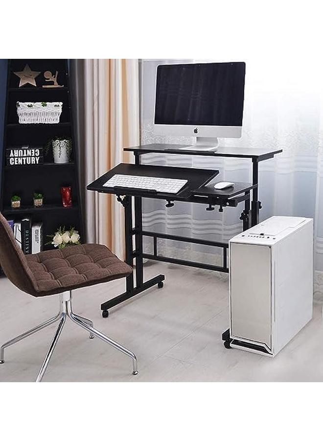 SKY-TOUCH Mobile Standing Desk Height Adjustable Sit Stand Mobile Laptop Computer Tablet Home Office Desk With Wheels For Computer Workstation Brown Sk3C3001 Stand Table  - Image 4