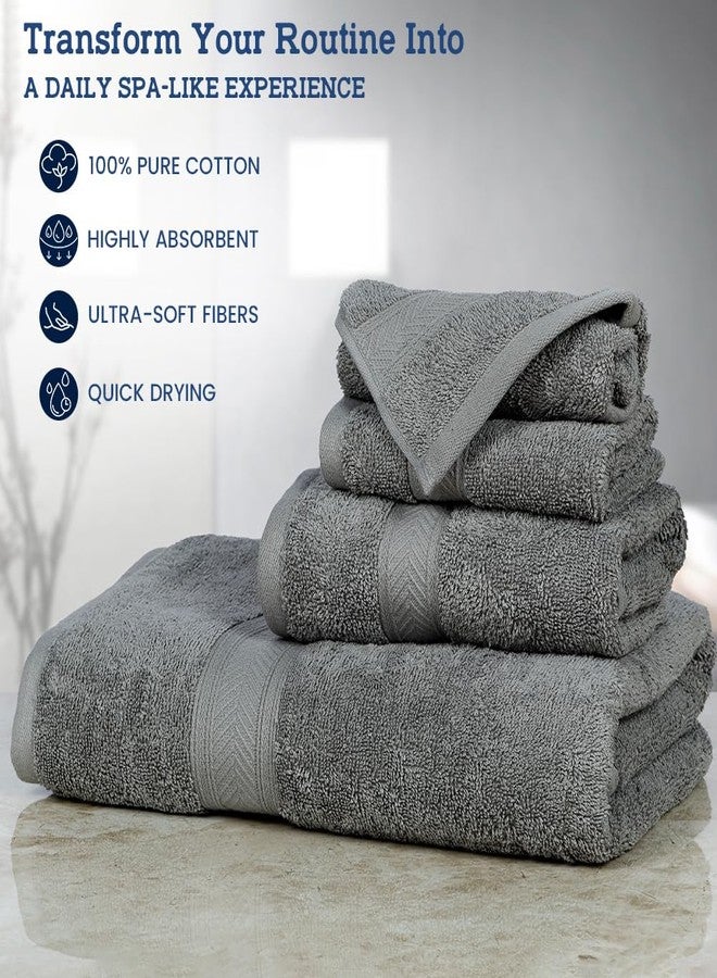 Casa Lino 100% Cotton Bath Towels Set of 4 (1 Bath Towel, 1 Hand Towel & 2 Wash Cloths) - Bathroom Towels and Washcloths Set - Complete Bathroom Set - Guest Room Essentials - (Silver Grey) - Image 2