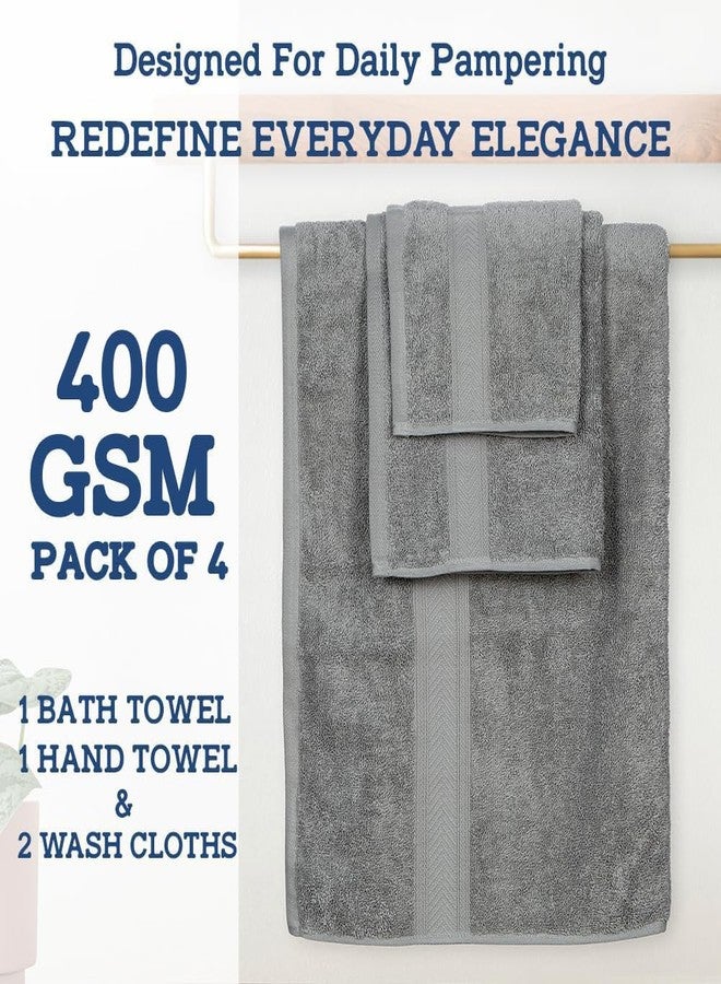 Casa Lino 100% Cotton Bath Towels Set of 4 (1 Bath Towel, 1 Hand Towel & 2 Wash Cloths) - Bathroom Towels and Washcloths Set - Complete Bathroom Set - Guest Room Essentials - (Silver Grey) - Image 3