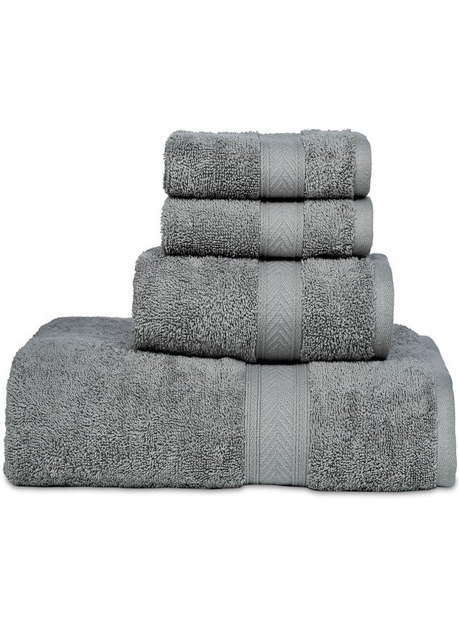 Casa Lino 100% Cotton Bath Towels Set of 4 (1 Bath Towel, 1 Hand Towel & 2 Wash Cloths) - Bathroom Towels and Washcloths Set - Complete Bathroom Set - Guest Room Essentials - (Silver Grey) - Image 1