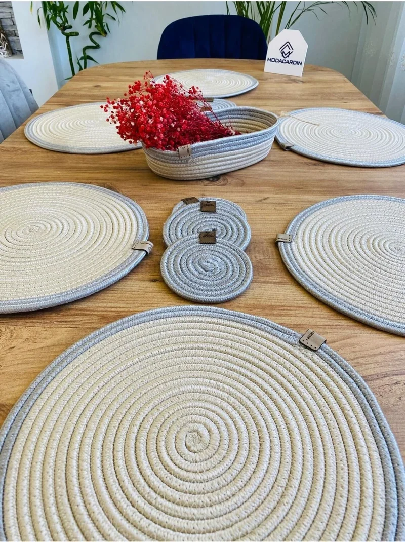 بدز ديري BDZ Leather Jute Wicker American Service Plate Coaster and Basket 13 Pieces