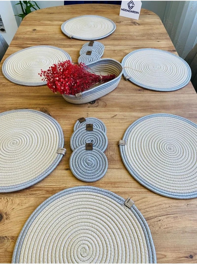 بدز ديري BDZ Leather Jute Wicker American Service Plate Coaster and Basket 13 Pieces
