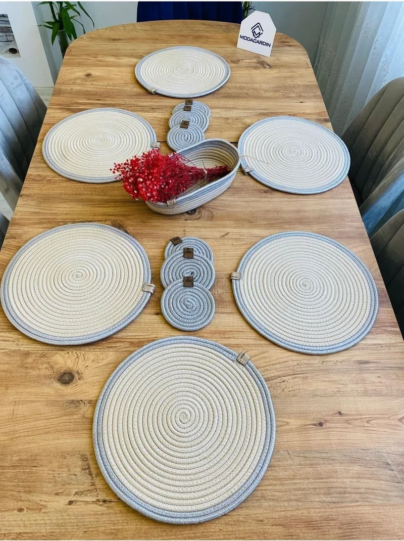 بدز ديري BDZ Leather Jute Wicker American Service Plate Coaster and Basket 13 Pieces