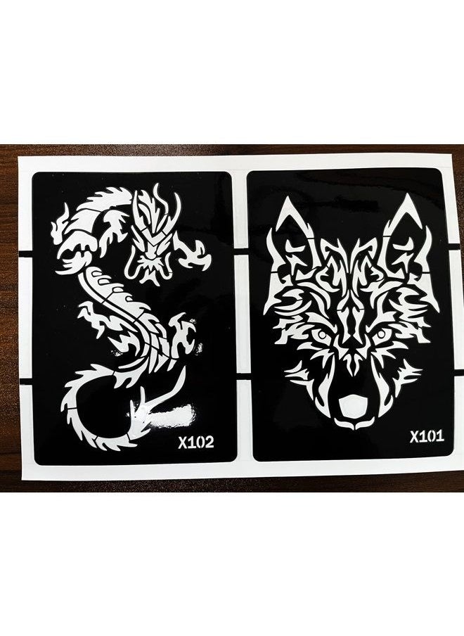 Kotbs - 5 Sheets Henna Tattoo Stencil Kit Animals Pattern, 10pcs Large Tiger Dragon Wolf Eagle Scorpion Temporary Glitter Airbrush Tattoo Stencils Tattoo Stickers for Body Arm Leg Paint Body Art - Image 1