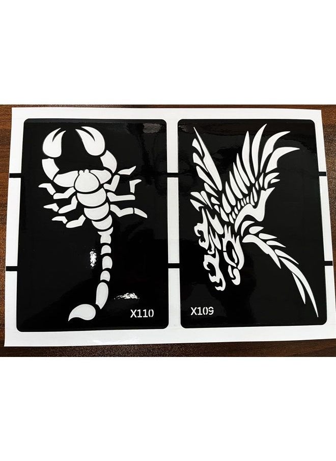 Kotbs - 5 Sheets Henna Tattoo Stencil Kit Animals Pattern, 10pcs Large Tiger Dragon Wolf Eagle Scorpion Temporary Glitter Airbrush Tattoo Stencils Tattoo Stickers for Body Arm Leg Paint Body Art - Image 1