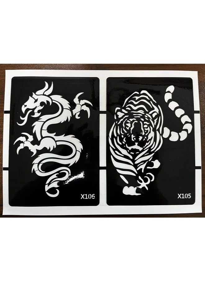 Kotbs - 5 Sheets Henna Tattoo Stencil Kit Animals Pattern, 10pcs Large Tiger Dragon Wolf Eagle Scorpion Temporary Glitter Airbrush Tattoo Stencils Tattoo Stickers for Body Arm Leg Paint Body Art - Image 1