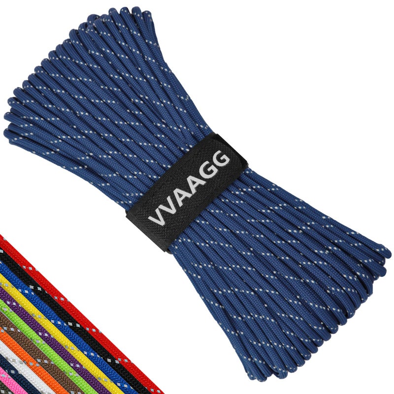 VVAAGG Reflective Paracord Rope 100FT, 7 Strand Nylon para Cord Lanyard Utility 550 Parachute Cord, 4mm Thin Tent Rope for Outdoor Camping Hiking (Navy Blue) - Image 1