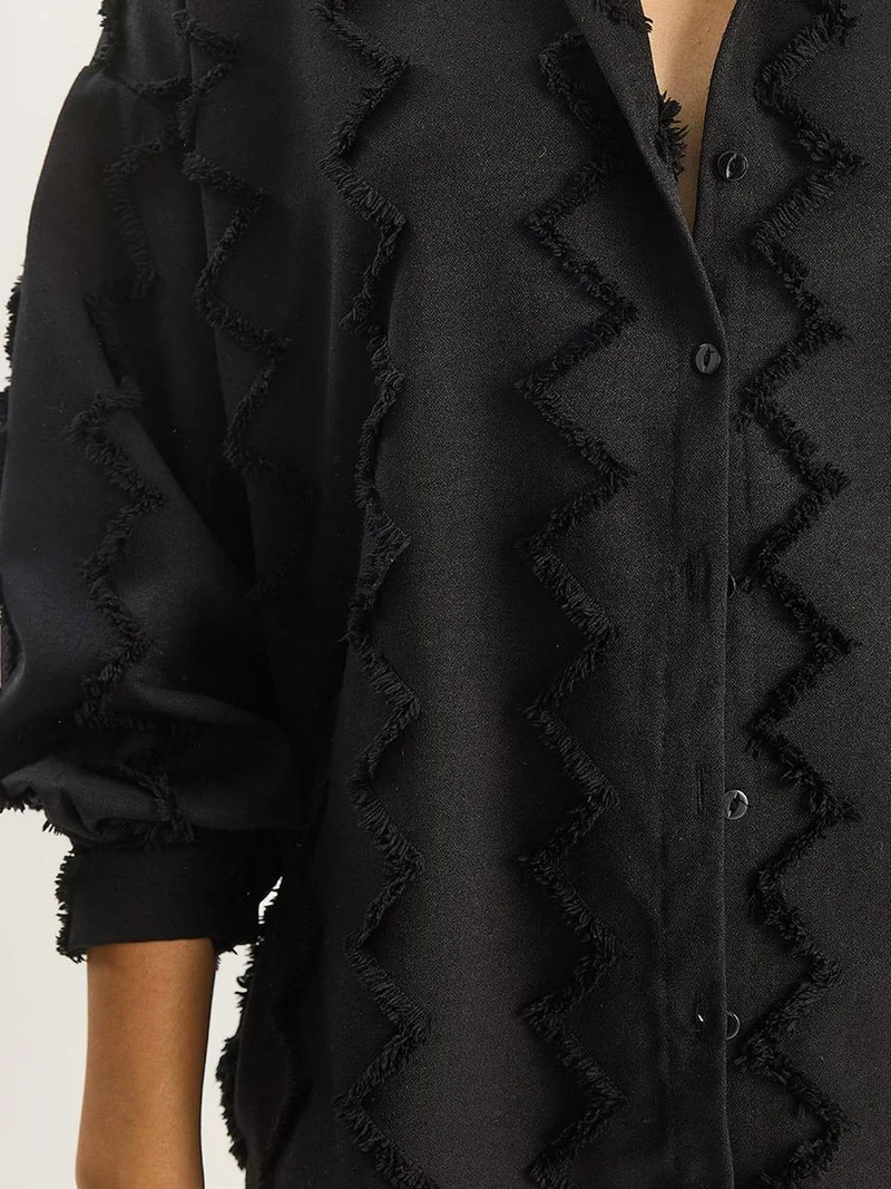Bianco Lucci Black LUCCI Textured Oversized Button-Up Shirt for Women | Best Price UAE