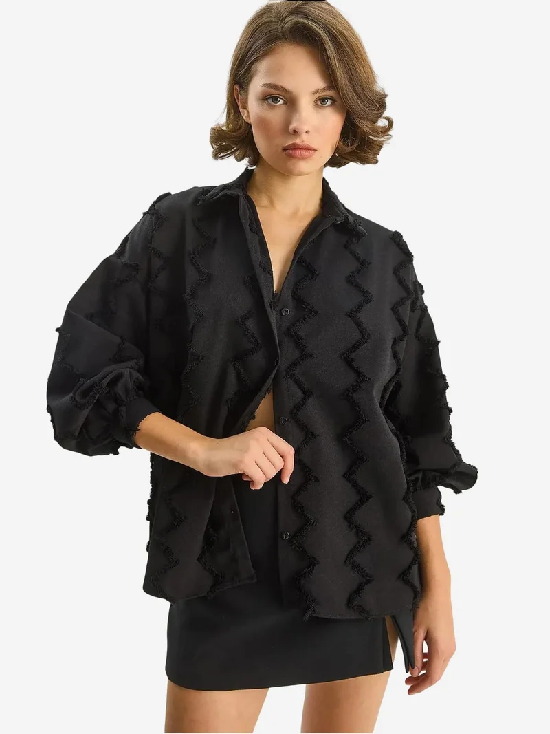LUCCI Textured Oversized Button-Up Shirt
