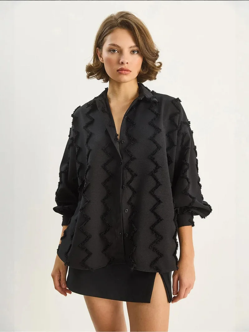 Bianco Lucci Black LUCCI Textured Oversized Button-Up Shirt for Women | Best Price UAE