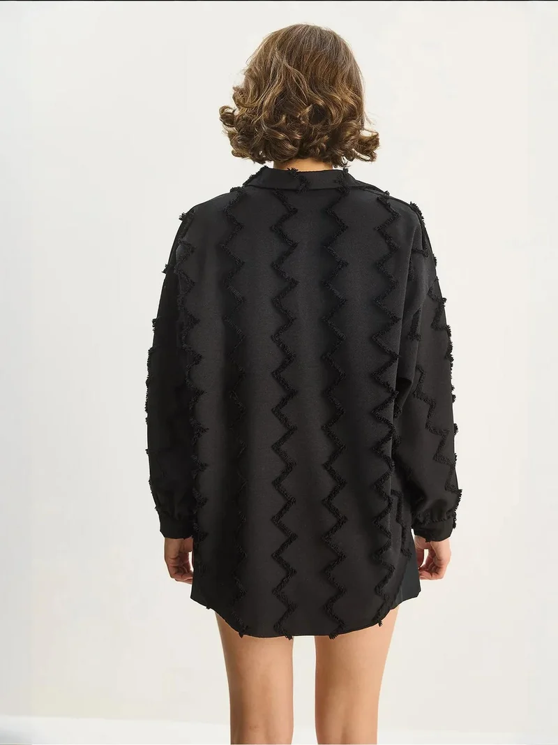 Bianco Lucci Black LUCCI Textured Oversized Button-Up Shirt for Women | Best Price UAE