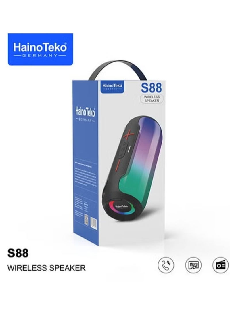 Haino Teko S88 Wireless Bluetooth Speaker with LED Light, Button Control, and Powerful Sound – Sleek Black Design, 10-Hour Battery Life, Deep Bass, Perfect for Home, Outdoor, and Parties - Image 1