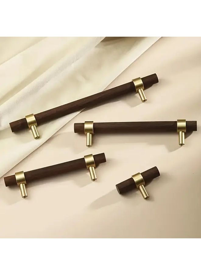 Modern Walnut And Brass Cabinet Drawer Handles Set Of 2 With Screws - Image 4