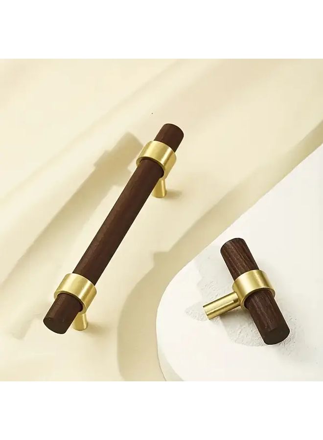 Modern Walnut And Brass Cabinet Drawer Handles Set Of 2 With Screws - Image 1