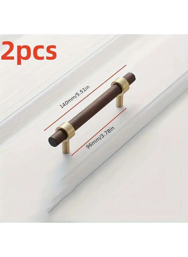 Modern Walnut And Brass Cabinet Drawer Handles Set Of 2 With Screws - Image 3