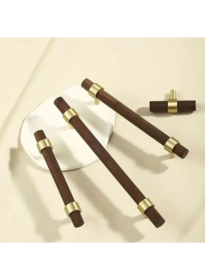 Modern Walnut And Brass Cabinet Drawer Handles Set Of 2 With Screws - Image 2
