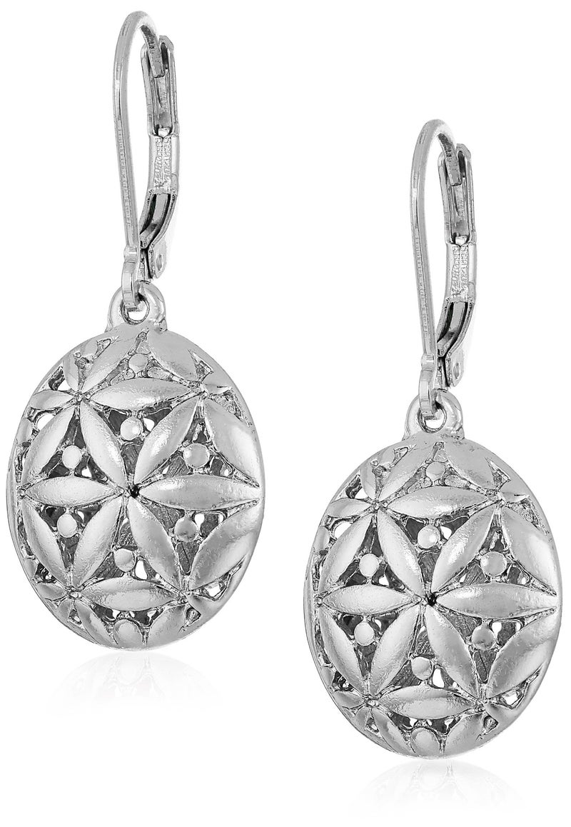 Napier Silvertone Textured Leverback Drop Earrings - Image 1