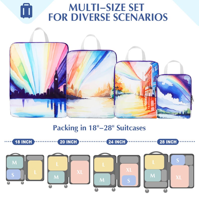 Gonex Compression Packing Cubes, 4pcs Expandable Storage Travel Luggage Bags Organizers, Travel Cubes for Suitcase Carry On (Rainbow) - Image 2