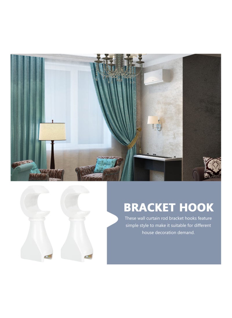 SYOSI - 2Pcs Curtain Holder Wooden Curtain Rod Brackets Wall Heavy Duty Drapery Rod Holders Wood Curtain Rod Hooks Hardware Drapes Rack White Curtain Hooks - Image 1