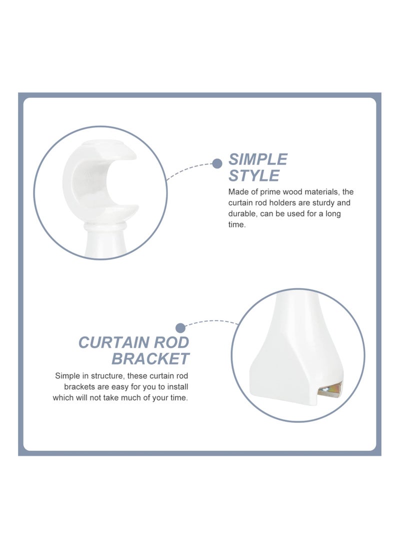 SYOSI - 2Pcs Curtain Holder Wooden Curtain Rod Brackets Wall Heavy Duty Drapery Rod Holders Wood Curtain Rod Hooks Hardware Drapes Rack White Curtain Hooks - Image 1