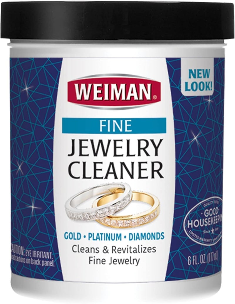 Weiman Fine Jewelry Cleaner Liquid with Cleaning Brush â€“ Restores Shine & Brilliance to Gold, Platinum, Precious Gemstones & Diamond Jewelry, 6 Oz - Image 1