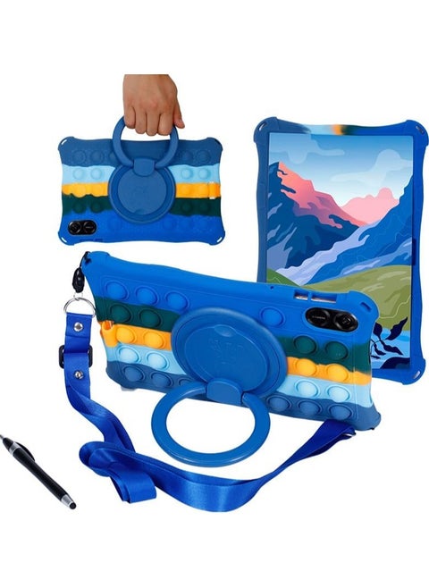 Case Compatible with Honro Pad X9 11.5 Inch 2023 Kids Soft Silicon 360 Rotating Ring Stand Cover with Should Strap and Pen (Colorful DeepBlue)