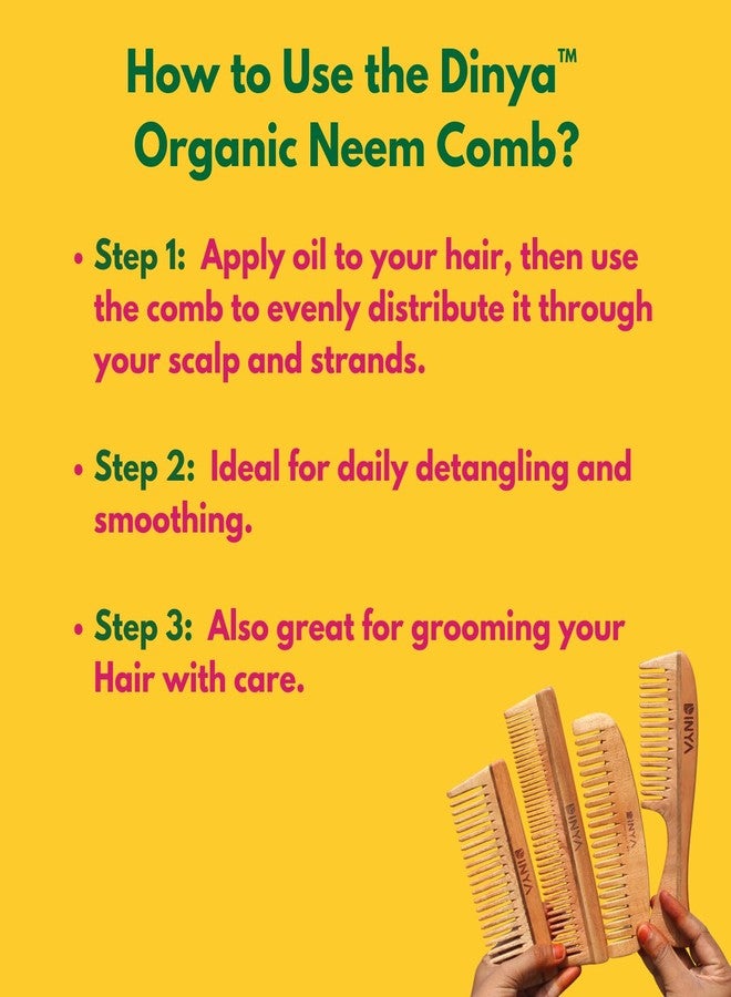 Dinya Wooden Comb Set for Curly Hair (4 Pieces) - Hair Friendly, Anti-Static, Wide Handle & Moon-Shaped Comb for Detangling, Styling & Scalp Massage | Pure Neem Combs - Image 5