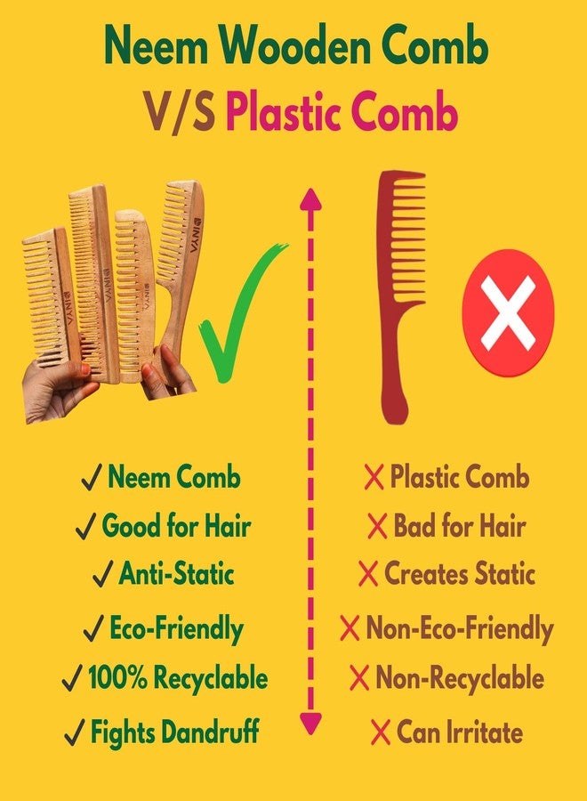 Dinya Wooden Comb Set for Curly Hair (4 Pieces) - Hair Friendly, Anti-Static, Wide Handle & Moon-Shaped Comb for Detangling, Styling & Scalp Massage | Pure Neem Combs - Image 2