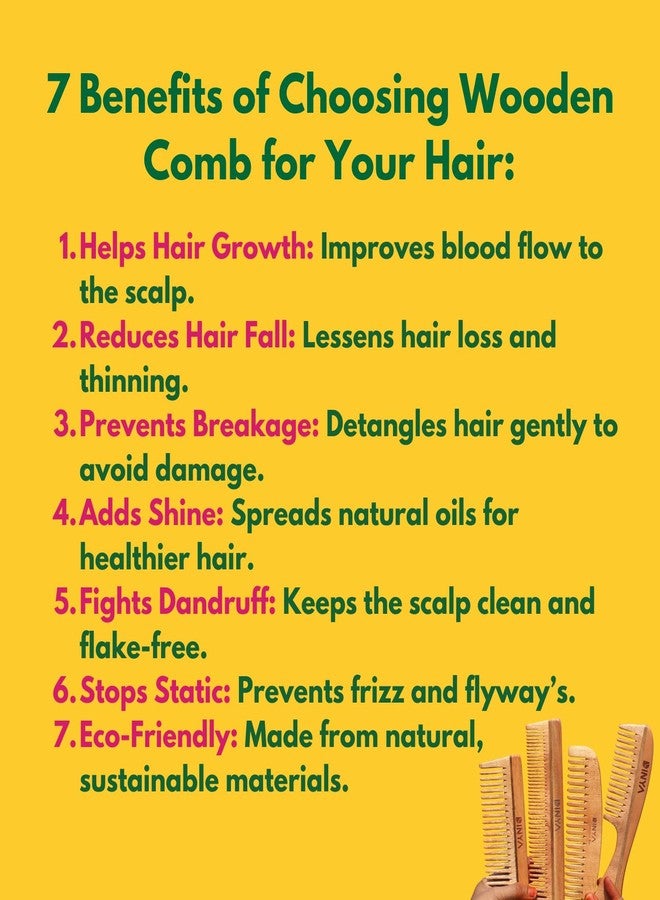 Dinya Wooden Comb Set for Curly Hair (4 Pieces) - Hair Friendly, Anti-Static, Wide Handle & Moon-Shaped Comb for Detangling, Styling & Scalp Massage | Pure Neem Combs - Image 4