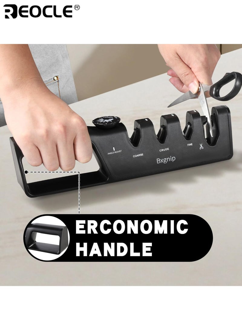 REOCLE 4 in 1 Knife Sharpener Multifunctional Sharpener with Adjustable Angle Knob Polishing Kitchen Sharpeners Convenient to Restore Dull Blades Anti-Slip Base Ideal for Home Cooks Chefs - Image 5