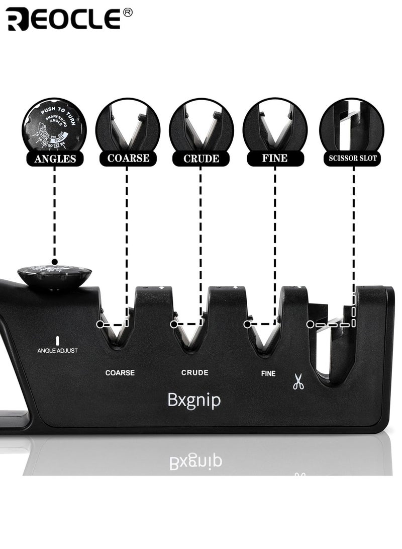 REOCLE 4 in 1 Knife Sharpener Multifunctional Sharpener with Adjustable Angle Knob Polishing Kitchen Sharpeners Convenient to Restore Dull Blades Anti-Slip Base Ideal for Home Cooks Chefs - Image 2