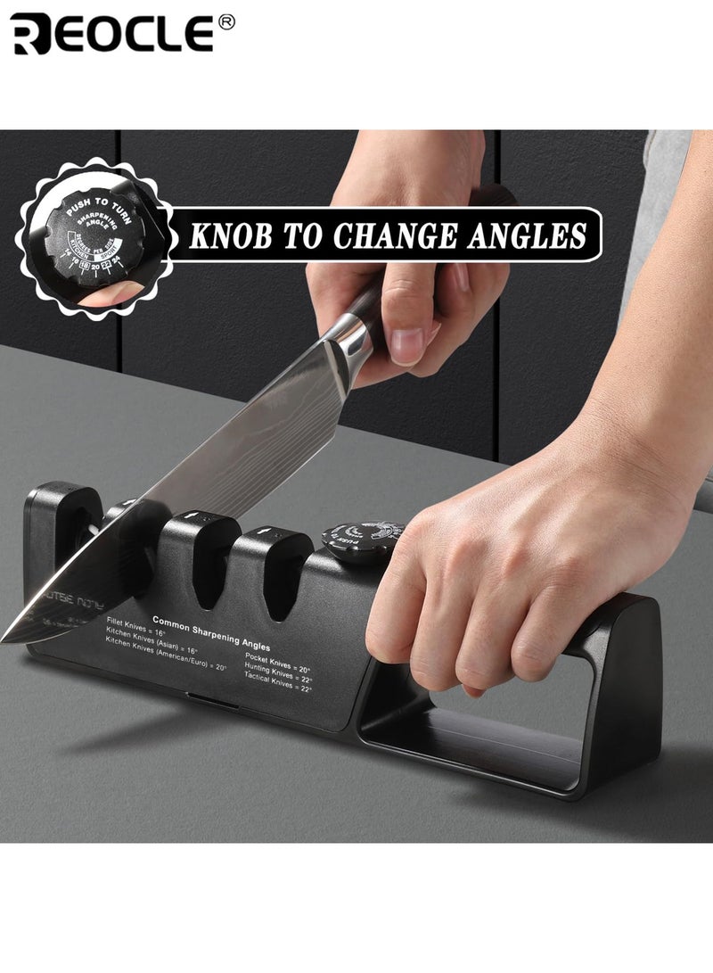 REOCLE 4 in 1 Knife Sharpener Multifunctional Sharpener with Adjustable Angle Knob Polishing Kitchen Sharpeners Convenient to Restore Dull Blades Anti-Slip Base Ideal for Home Cooks Chefs - Image 3