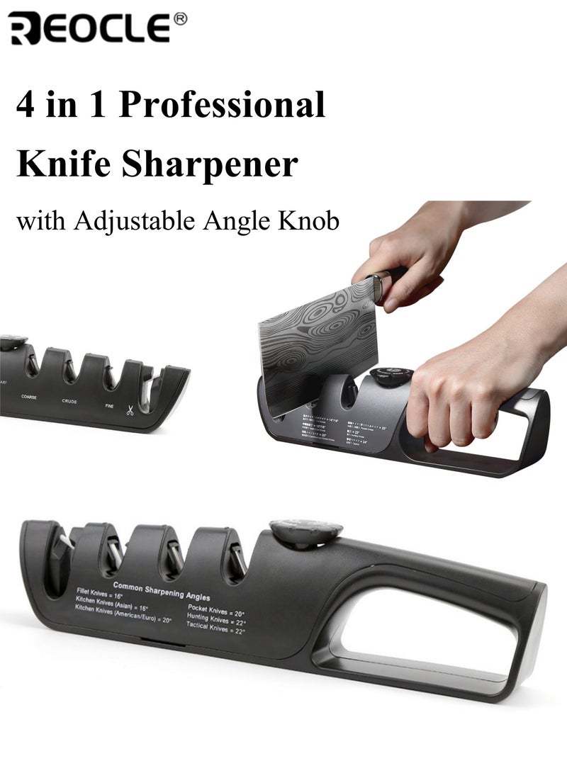 REOCLE 4 in 1 Knife Sharpener Multifunctional Sharpener with Adjustable Angle Knob Polishing Kitchen Sharpeners Convenient to Restore Dull Blades Anti-Slip Base Ideal for Home Cooks Chefs - Image 1