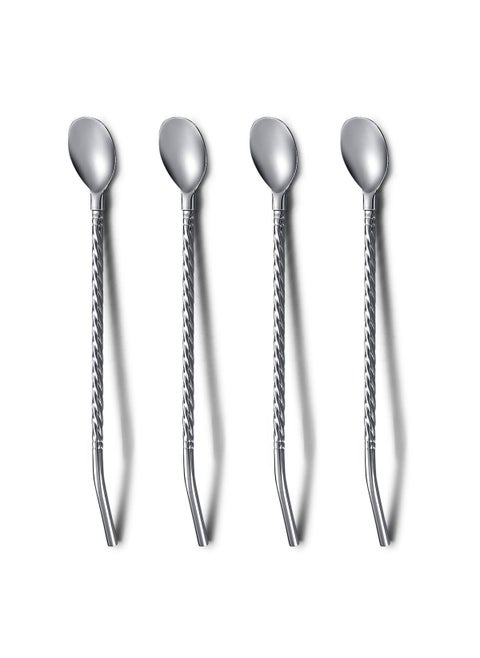 Iced Tea Spoon With Straw Handle For Drinking 4 Pieces 87 Stainless Steel Long Handle Bar Spoon Silverware For Mixing and Stirring 4 Packs