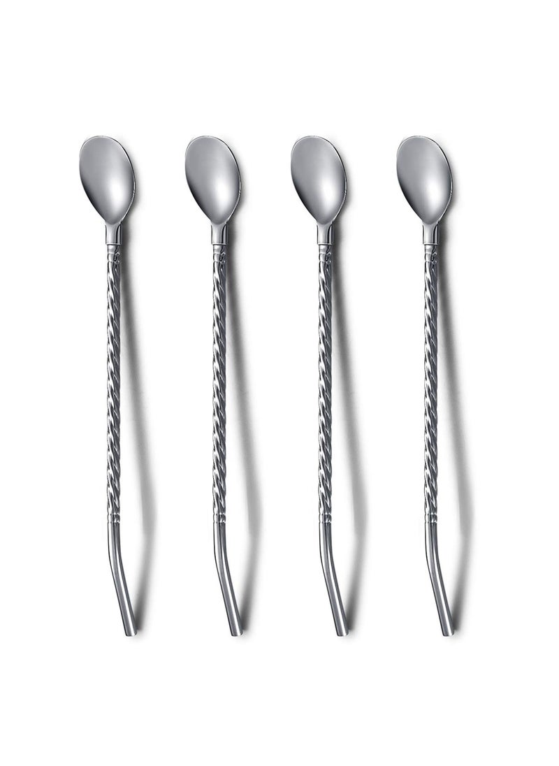 Iced Tea Spoon With Straw Handle For Drinking 4 Pieces 87 Stainless Steel Long Handle Bar Spoon Silverware For Mixing and Stirring 4 Packs