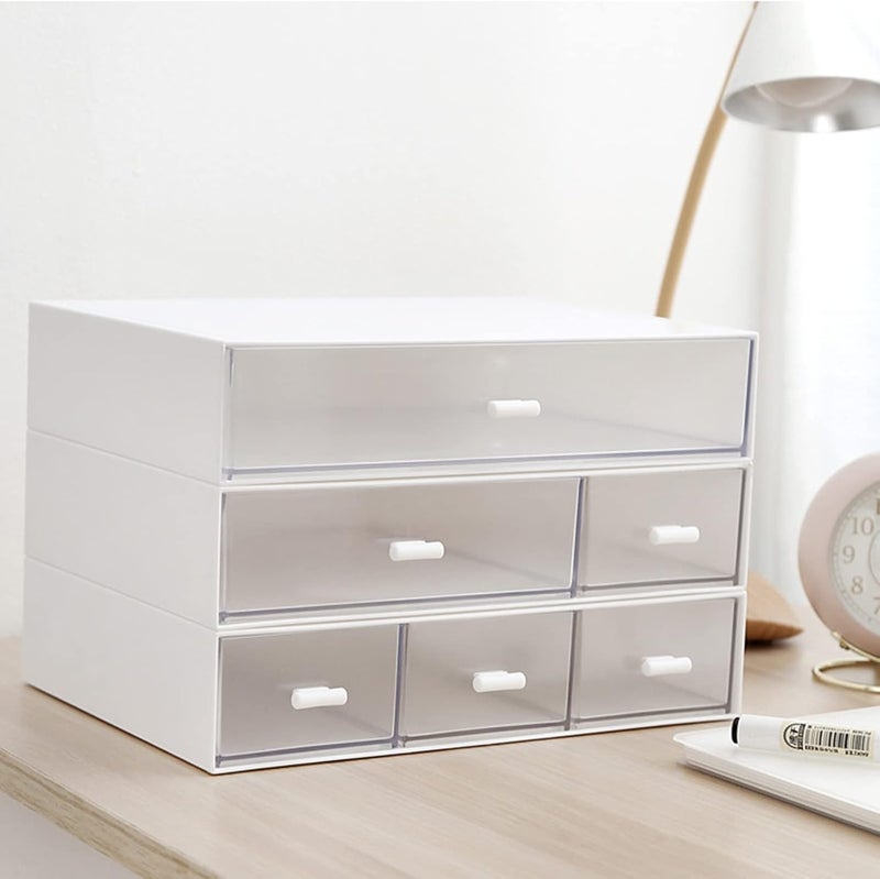 kulusion Desk Organizer-3 Tier Stackable Storage Drawers with 6 Compartments White Stackable Great for Makeup, Bathroom Organization Accessories Etc (White) - Image 3
