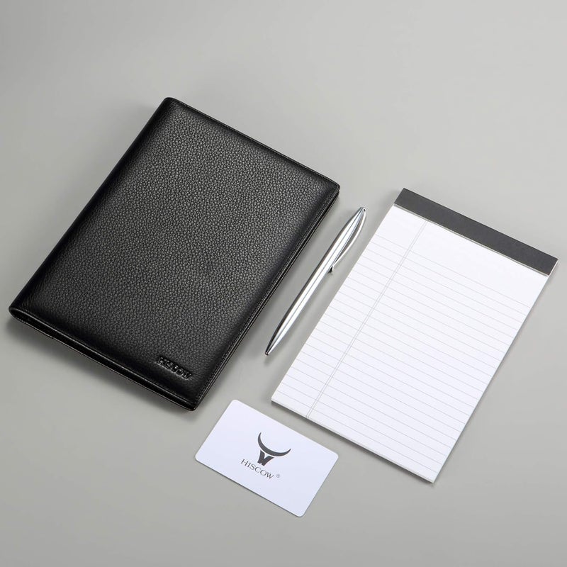HISCOW Leather Junior Padfolio for Men & Women with Pen Loop, Italian Calfskin, Business Portfolio Notebook Folder (Pebbled Black) - Image 2