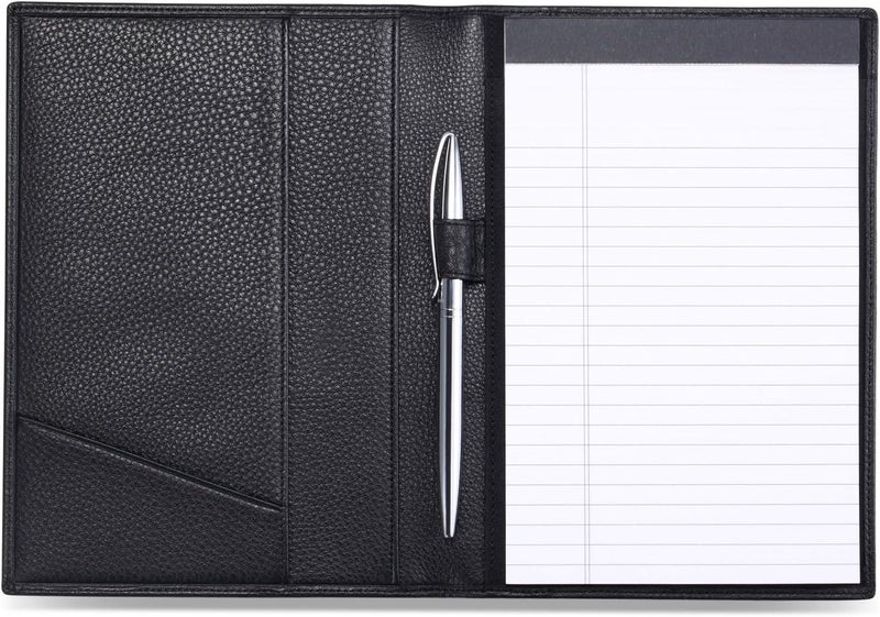 HISCOW Leather Junior Padfolio for Men & Women with Pen Loop, Italian Calfskin, Business Portfolio Notebook Folder (Pebbled Black) - Image 1