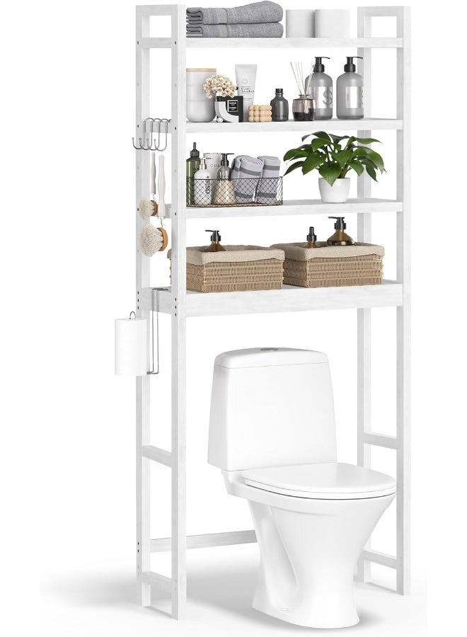 SONGMICS Over The Toilet Storage, 4-Tier Over Toilet Bathroom Organizer with Adjustable Shelves, 10.2 x 24.8 x 72.8 Inches, Space-Saving, Cloud White - Image 1
